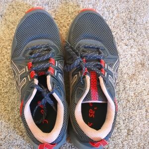 ASICS Womens Gray and Red Running Shoes